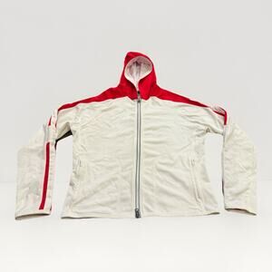 Vintage Y2k Nike Womens White Red Full Zip Reflective Running Hood Jacket Size L
